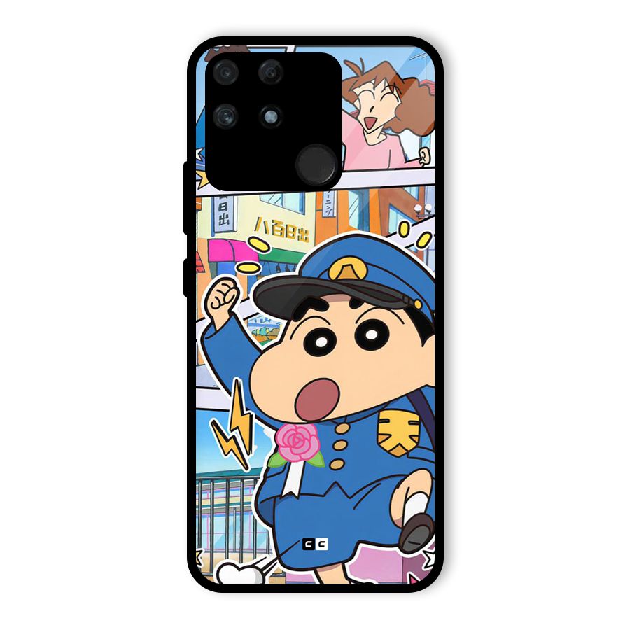 Officer Shinchan Glass Back Case for Realme Narzo 50A