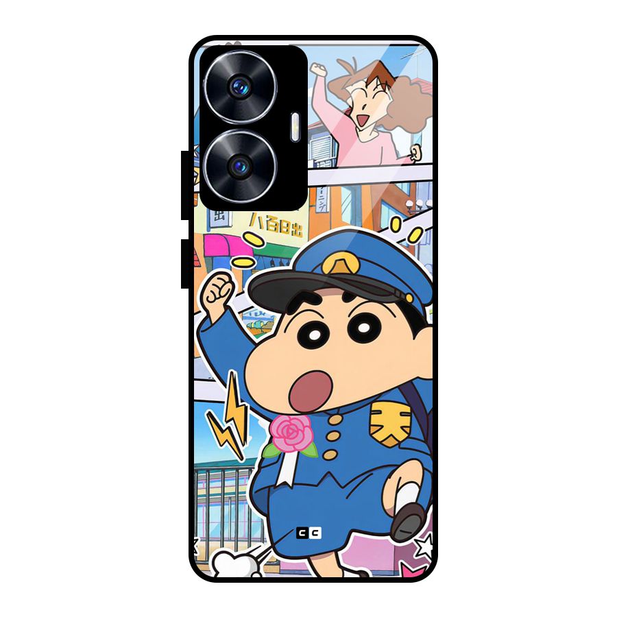 Officer Shinchan Glass Back Case for Realme Narzo N55