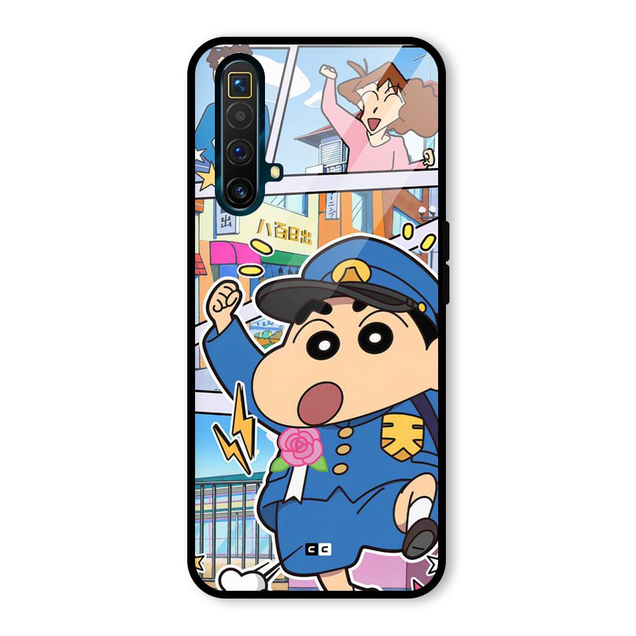 Officer Shinchan Glass Back Case for Realme X3