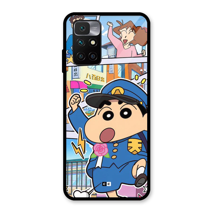 Officer Shinchan Glass Back Case for Redmi 10 Prime
