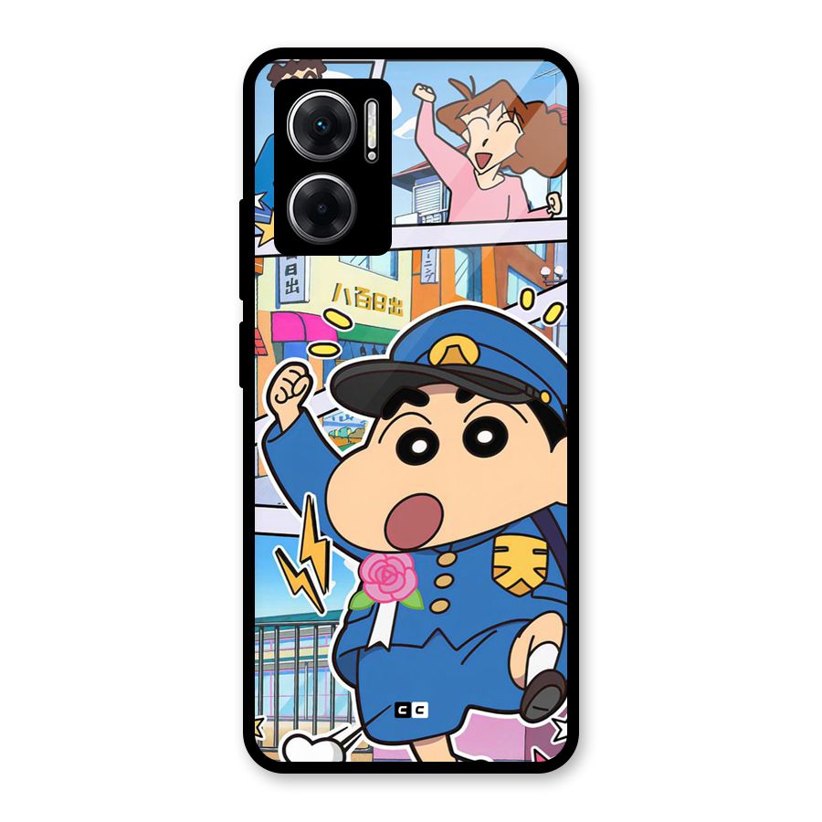 Officer Shinchan Glass Back Case for Redmi 11 Prime 5G