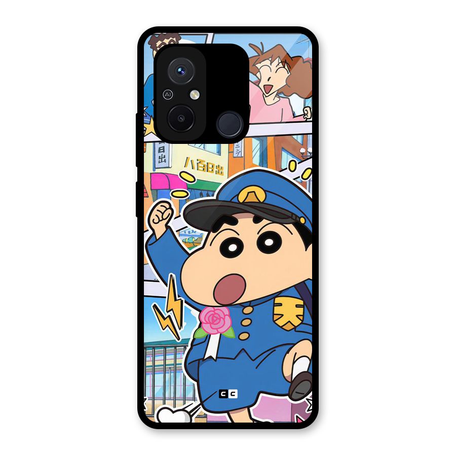 Officer Shinchan Glass Back Case for Redmi 12C