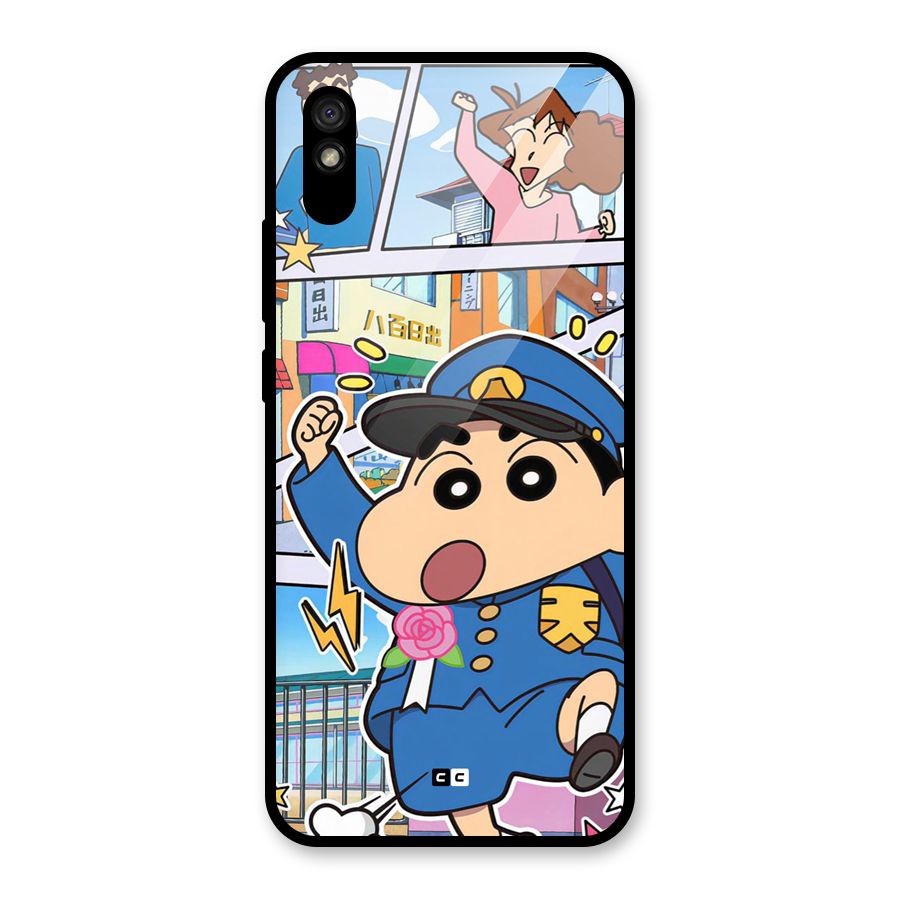Officer Shinchan Glass Back Case for Redmi 9A