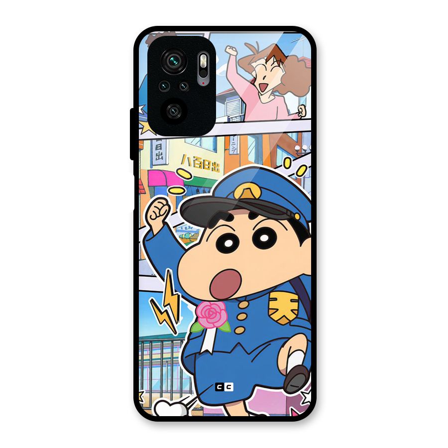 Officer Shinchan Glass Back Case for Redmi Note 10S