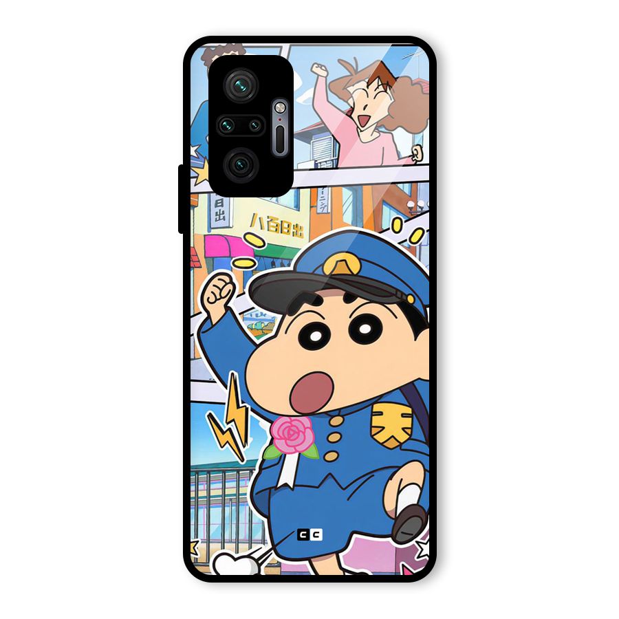 Officer Shinchan Glass Back Case for Redmi Note 10 Pro Max