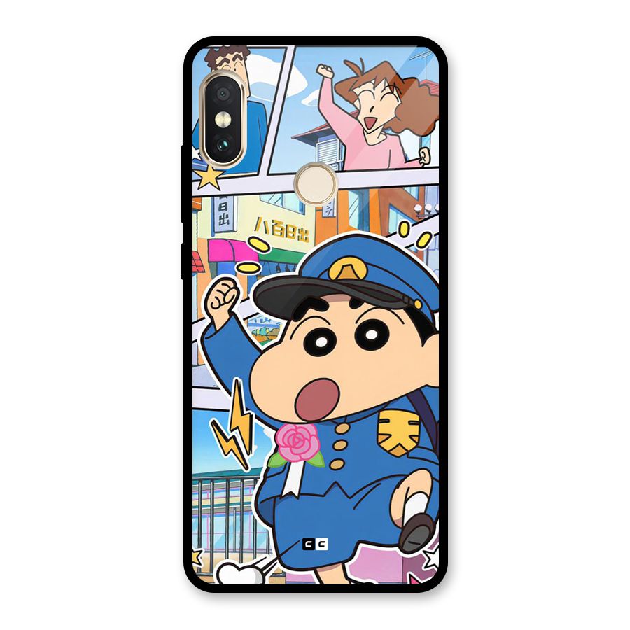 Officer Shinchan Glass Back Case for Redmi Note 5 Pro