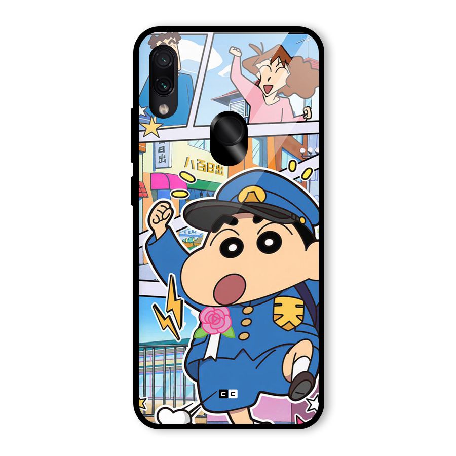 Officer Shinchan Glass Back Case for Redmi Note 7 Pro