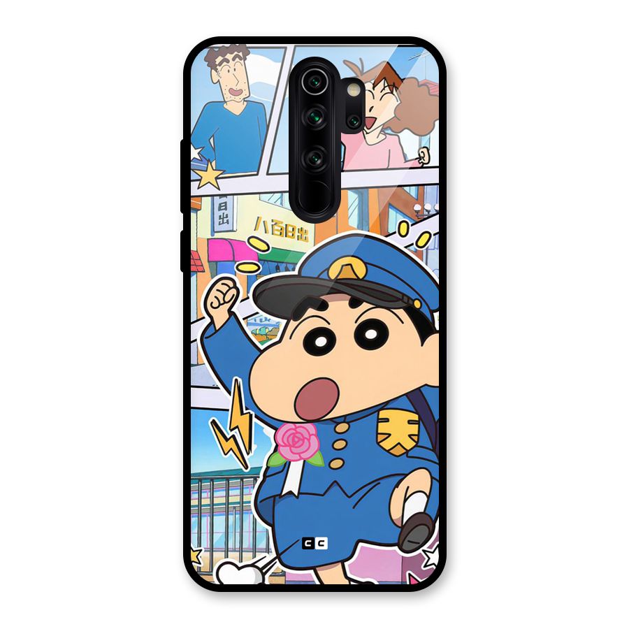 Officer Shinchan Glass Back Case for Redmi Note 8 Pro