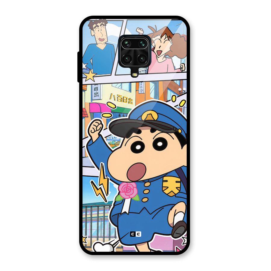 Officer Shinchan Glass Back Case for Redmi Note 9 Pro