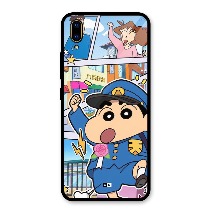 Officer Shinchan Glass Back Case for Vivo V11 Pro