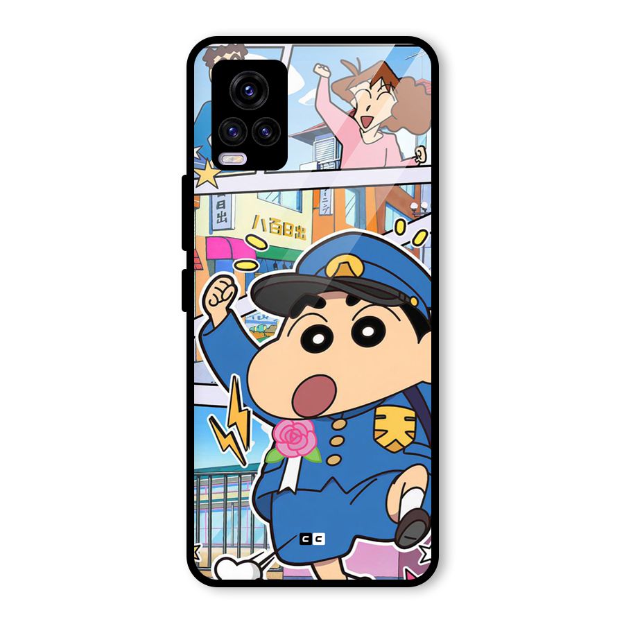 Officer Shinchan Glass Back Case for Vivo V20 2021