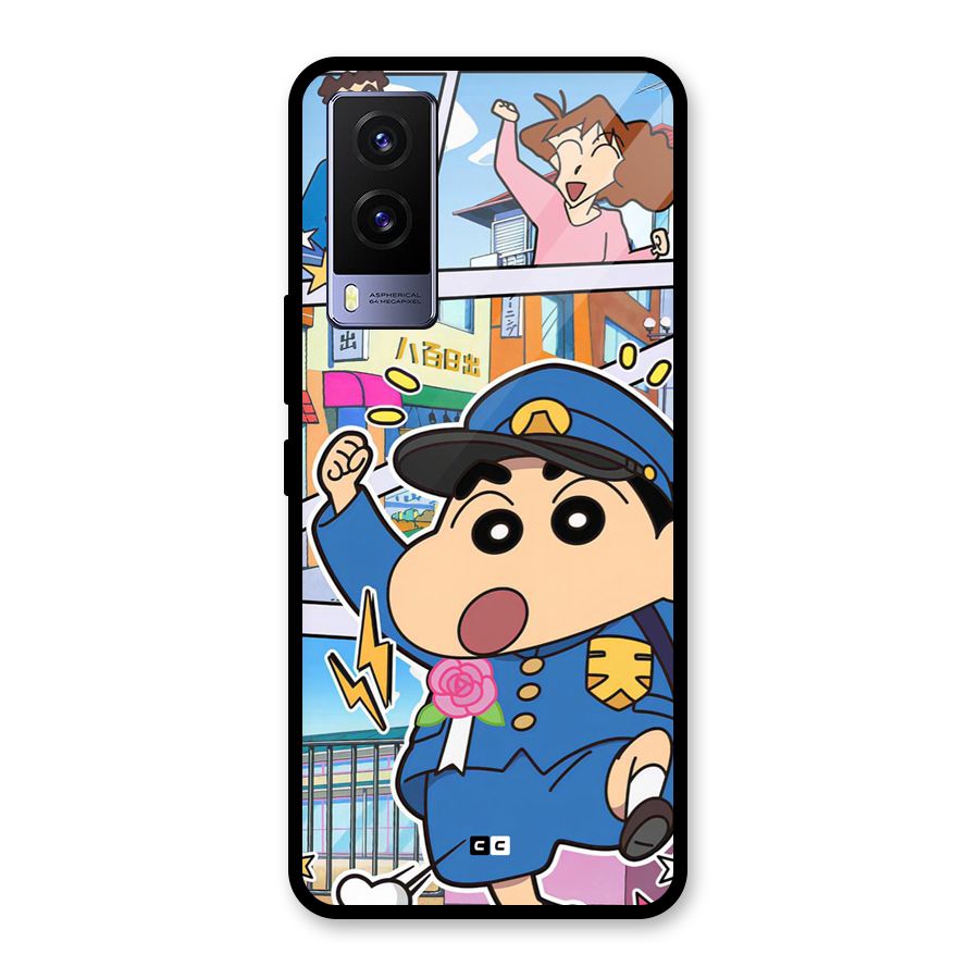 Officer Shinchan Glass Back Case for Vivo V21e 5G