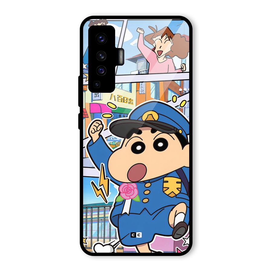 Officer Shinchan Glass Back Case for Vivo X50