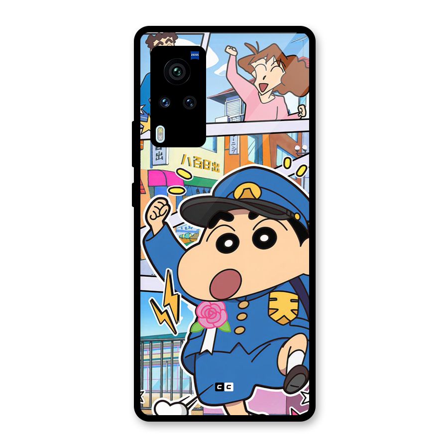 Officer Shinchan Glass Back Case for Vivo X60 Pro