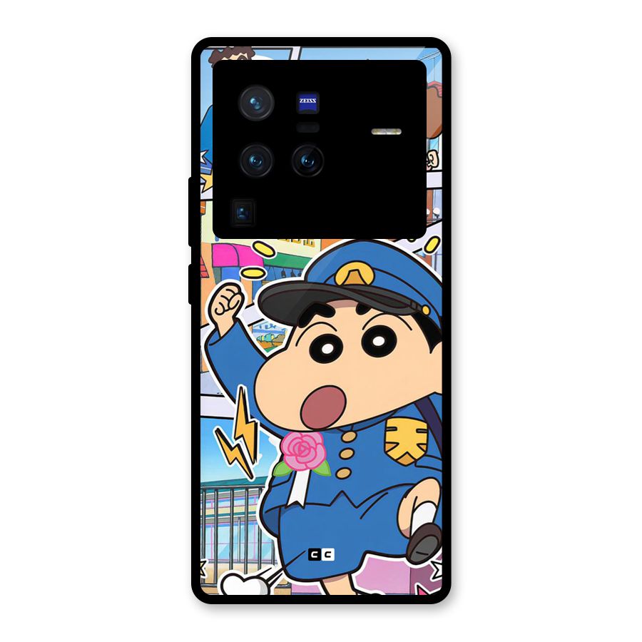 Officer Shinchan Glass Back Case for Vivo X80 Pro