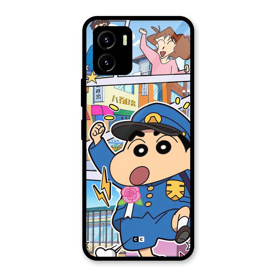 Officer Shinchan Glass Back Case for Vivo Y15s