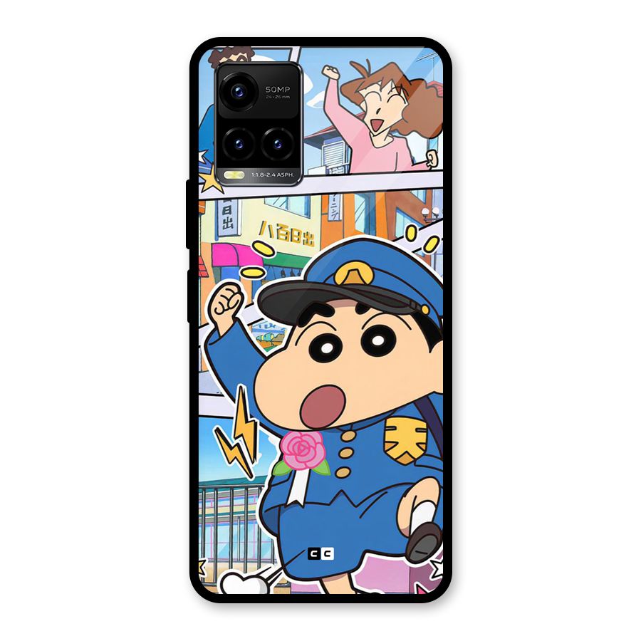 Officer Shinchan Glass Back Case for Vivo Y21T