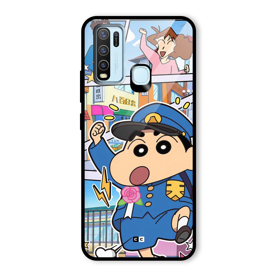 Officer Shinchan Glass Back Case for Vivo Y30