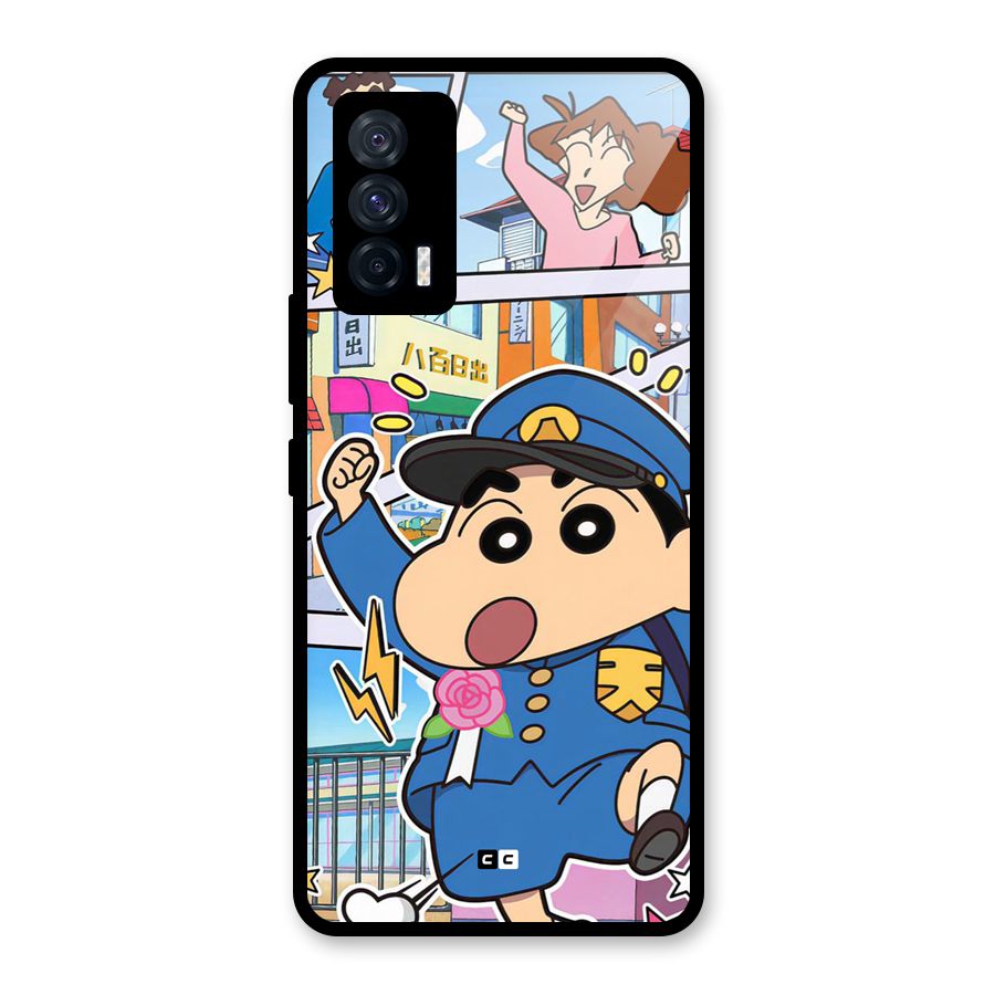 Officer Shinchan Glass Back Case for Vivo iQOO 7 5G