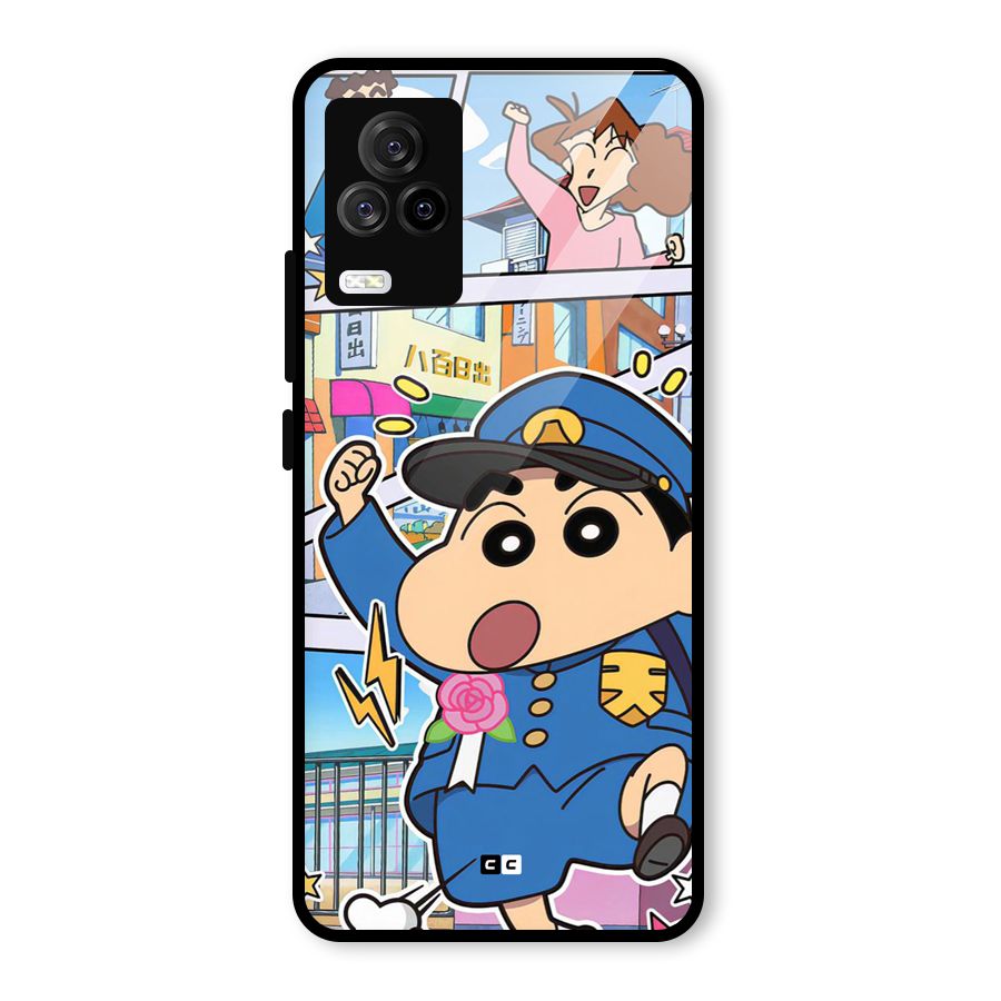 Officer Shinchan Glass Back Case for Vivo iQOO 7 Legend 5G