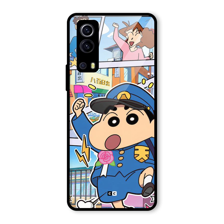 Officer Shinchan Glass Back Case for Vivo iQOO Z3