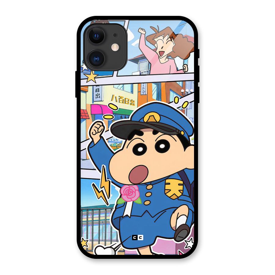 Officer Shinchan Glass Back Case for iPhone 11