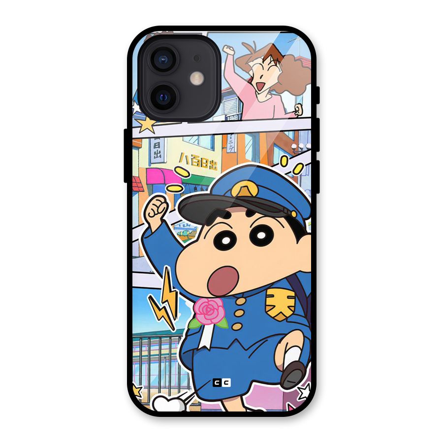 Officer Shinchan Glass Back Case for iPhone 12