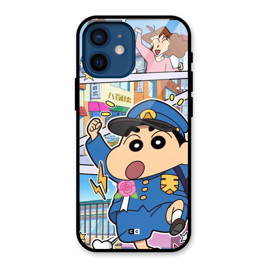 Officer Shinchan Glass Back Case for iPhone 12 Mini