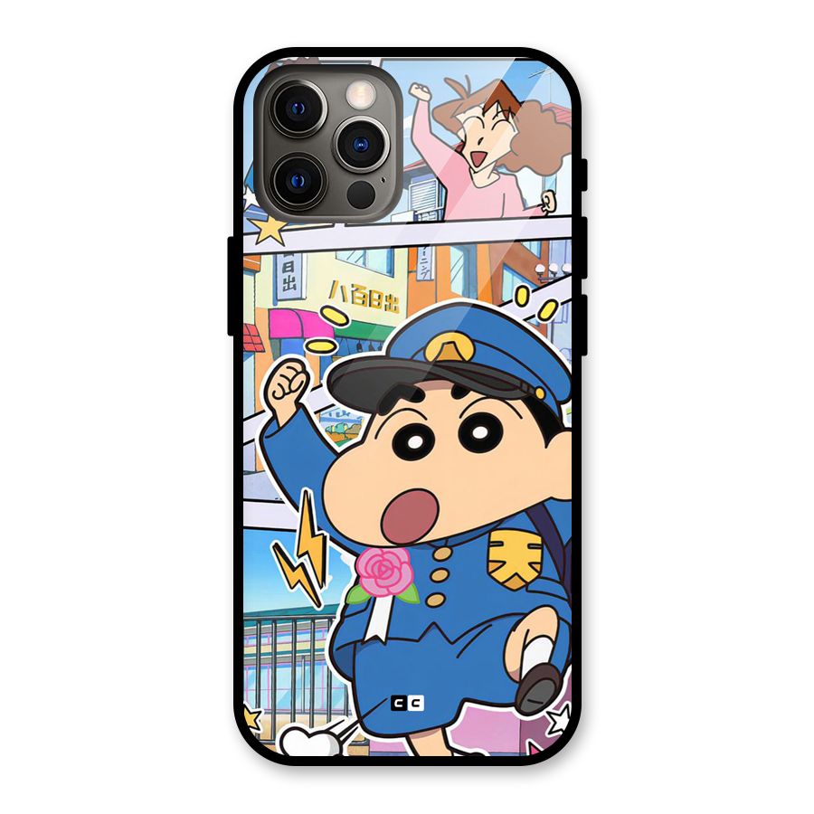 Officer Shinchan Glass Back Case for iPhone 12 Pro