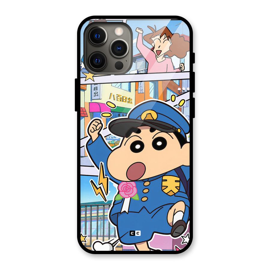 Officer Shinchan Glass Back Case for iPhone 12 Pro Max
