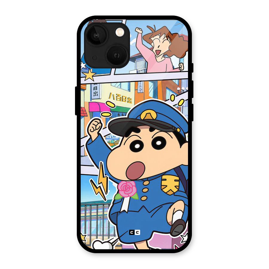 Officer Shinchan Glass Back Case for iPhone 13
