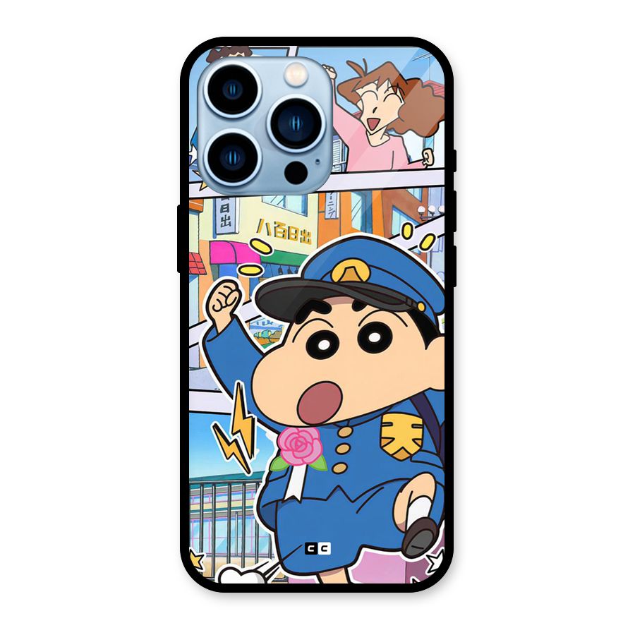 Officer Shinchan Glass Back Case for iPhone 13 Pro