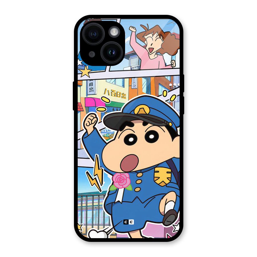 Officer Shinchan Glass Back Case for iPhone 14