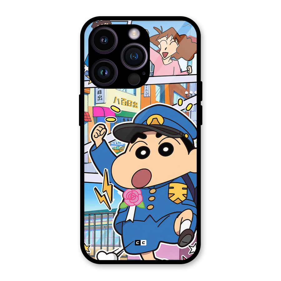 Officer Shinchan Glass Back Case for iPhone 14 Pro
