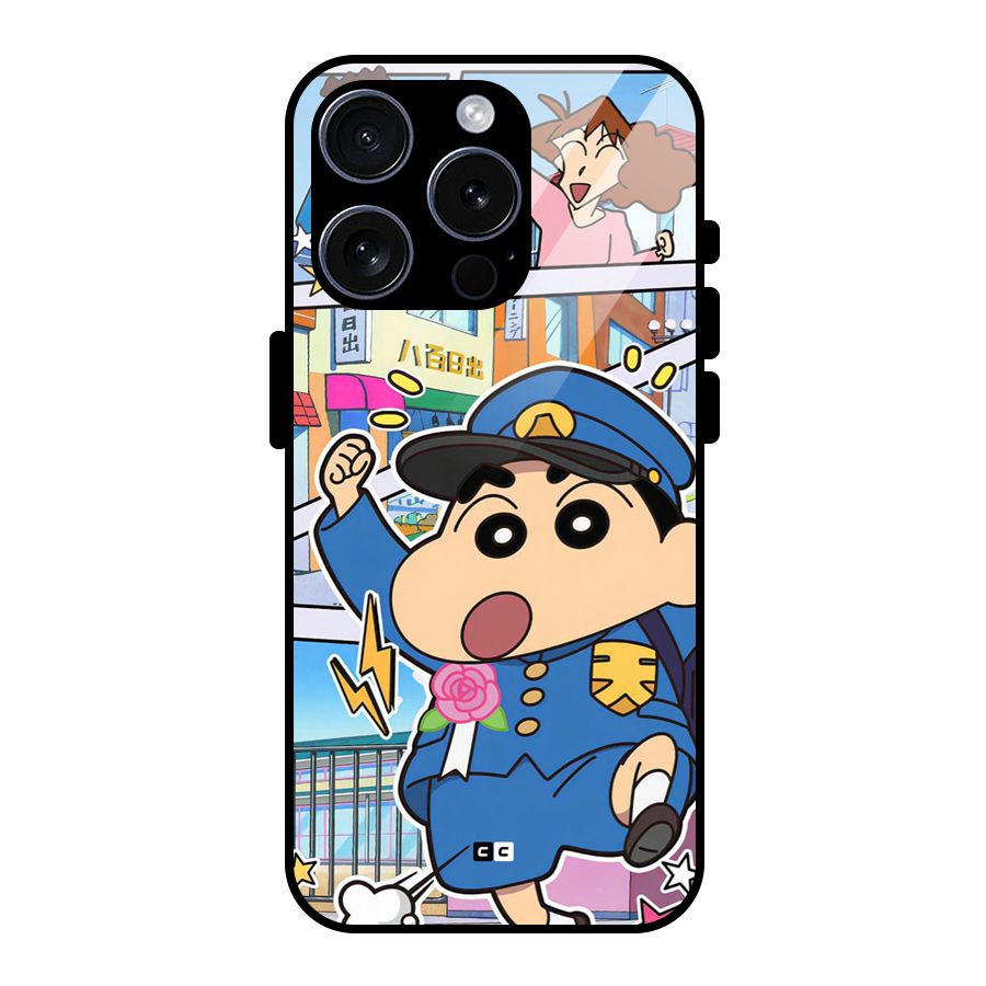 Officer Shinchan Glass Back Case for iPhone 15 Pro