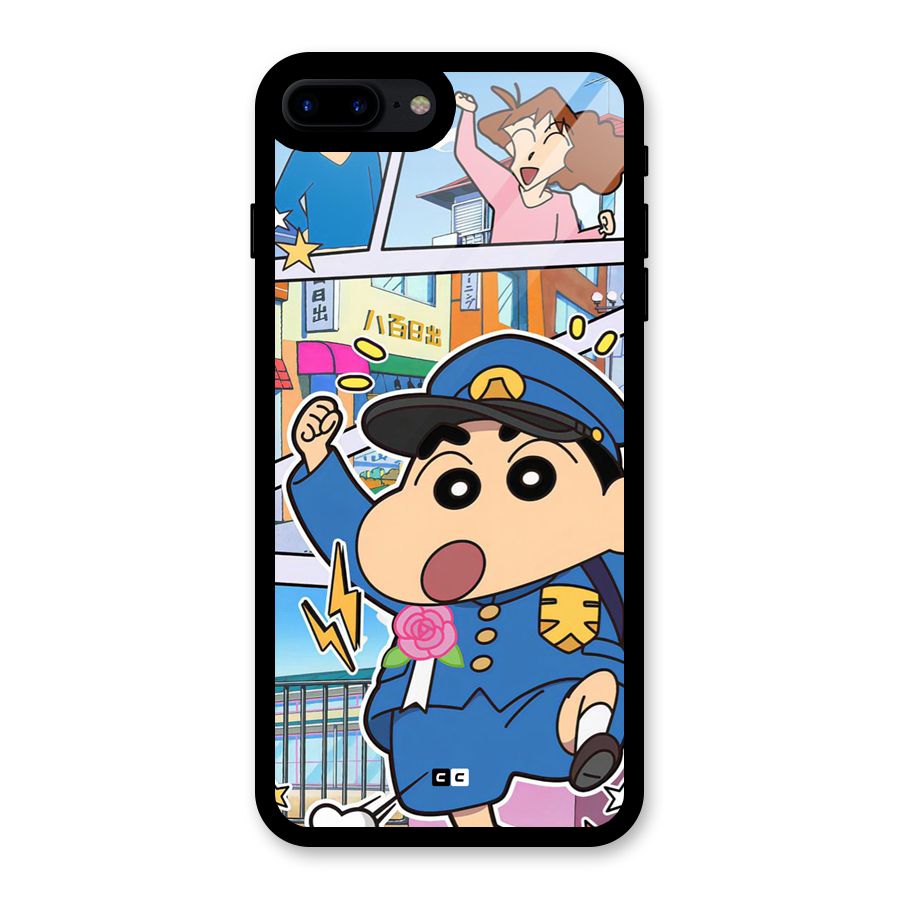 Officer Shinchan Glass Back Case for iPhone 8 Plus