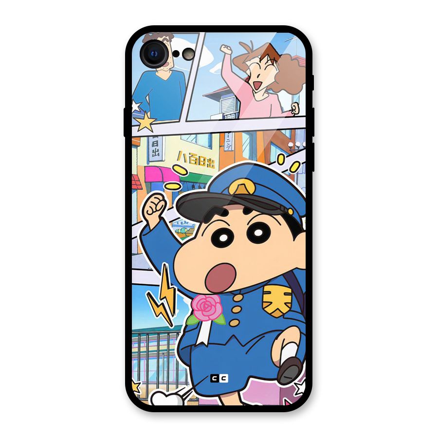 Officer Shinchan Glass Back Case for iPhone SE 2022