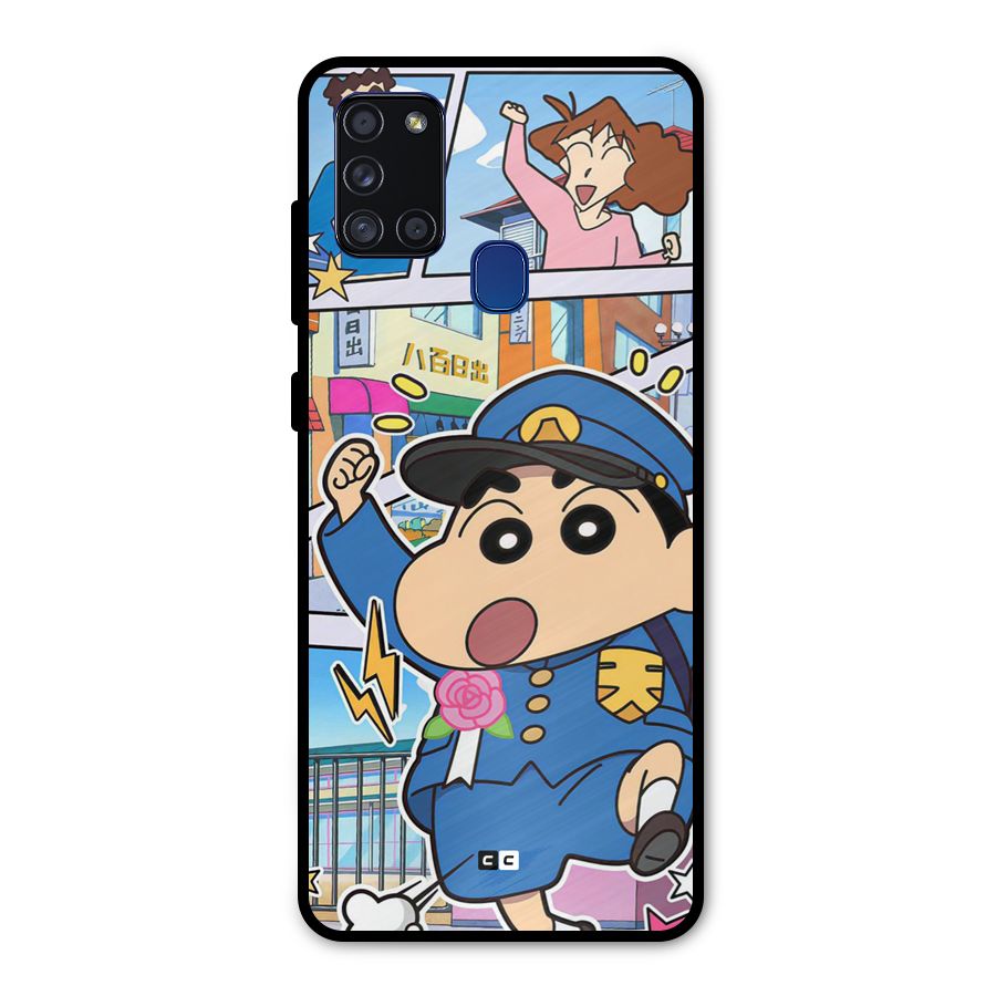 Officer Shinchan Metal Back Case for Galaxy A21s