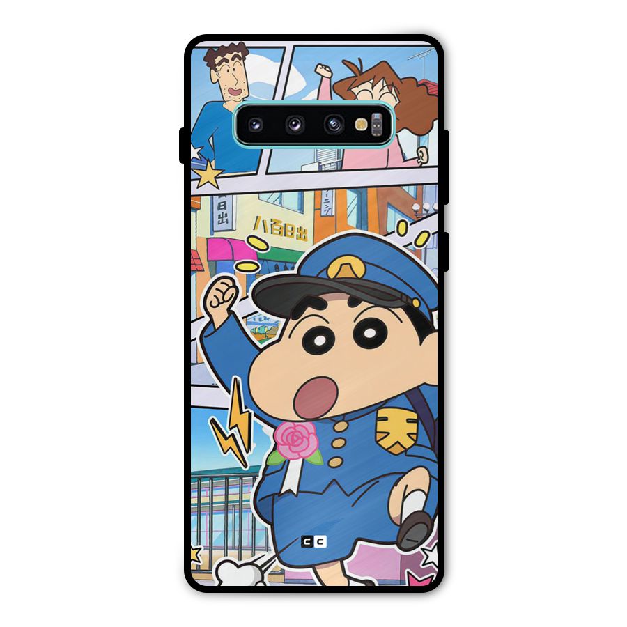 Officer Shinchan Metal Back Case for Galaxy S10 Plus