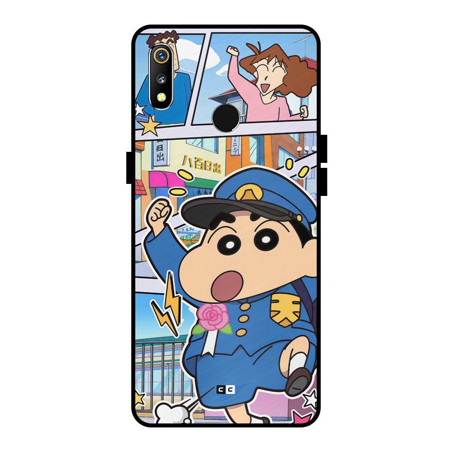 Officer Shinchan Metal Back Case for Realme 3i