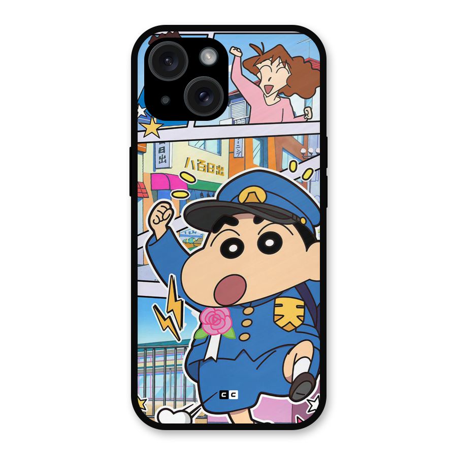 Officer Shinchan Metal Back Case for iPhone 15