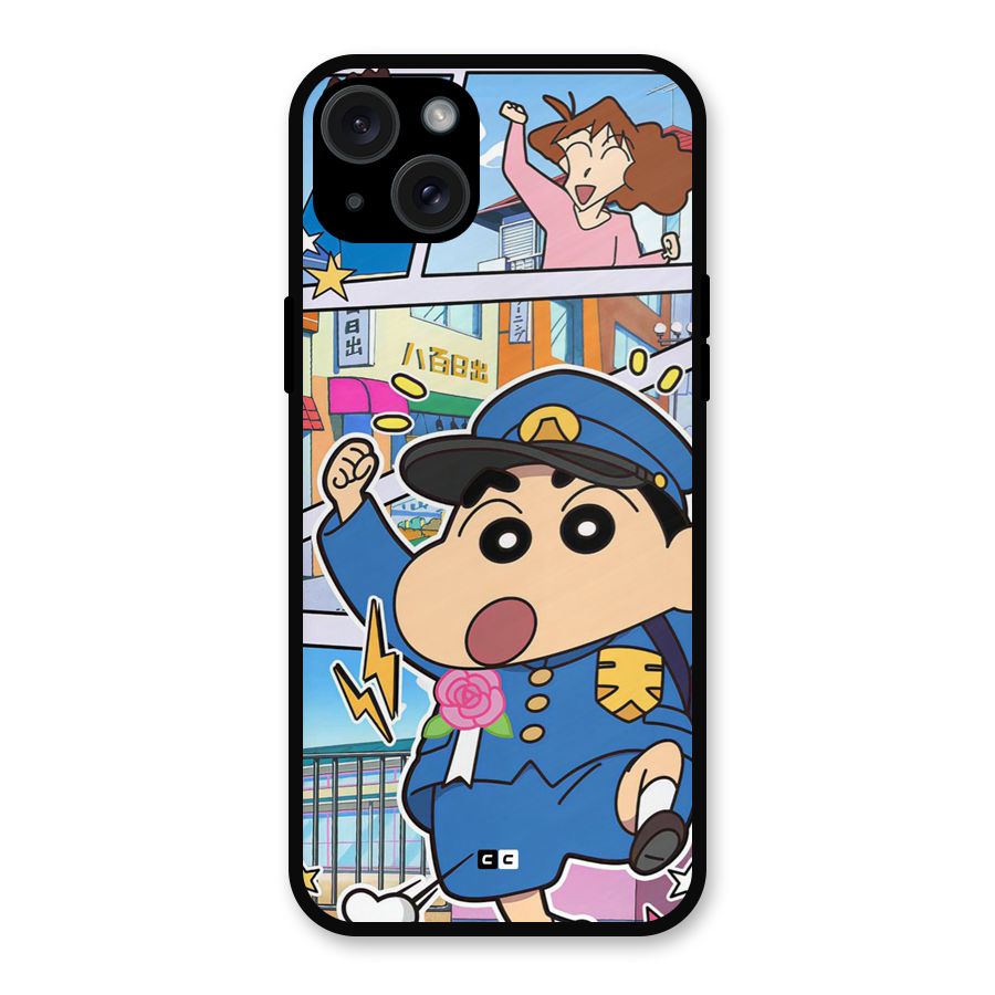 Officer Shinchan Metal Back Case for iPhone 15 Plus