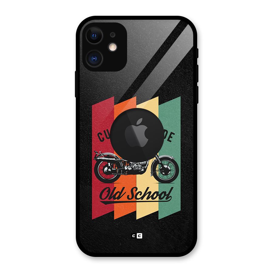 Old School Bike Glass Back Case for iPhone 11 Logo Cut