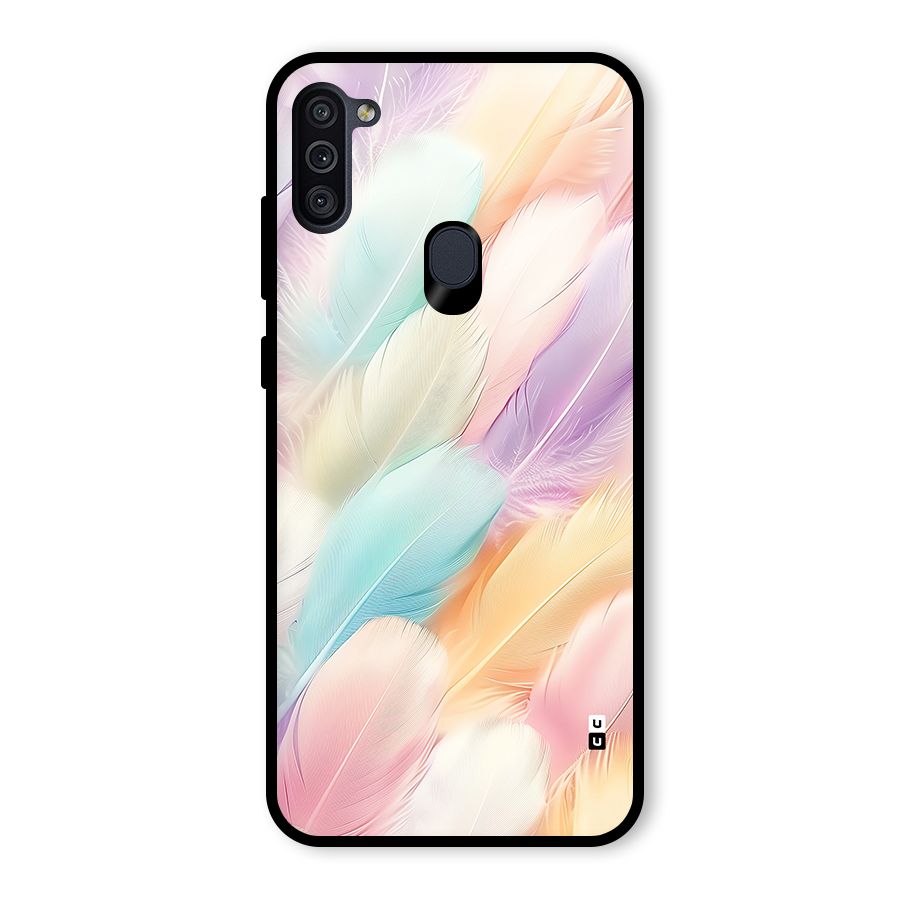 Pastel Feather Glass Back Case for Galaxy M11