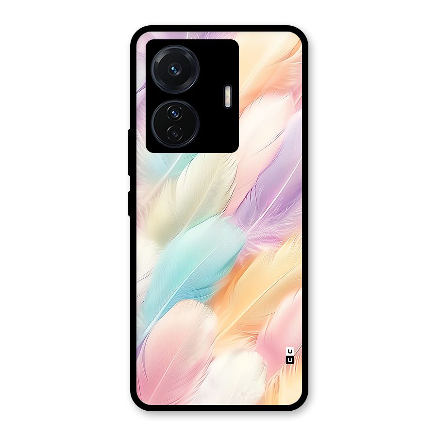 Pastel Feather Glass Back Case for Vivo T1 Pro
