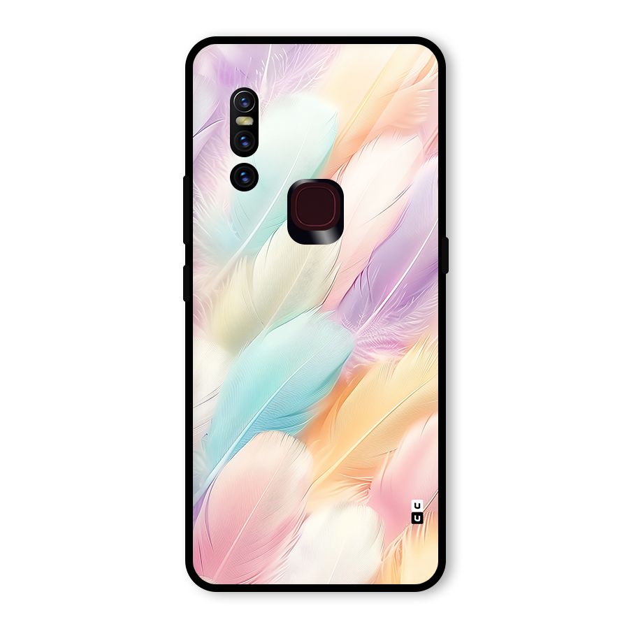 Pastel Feather Glass Back Case for Vivo V15