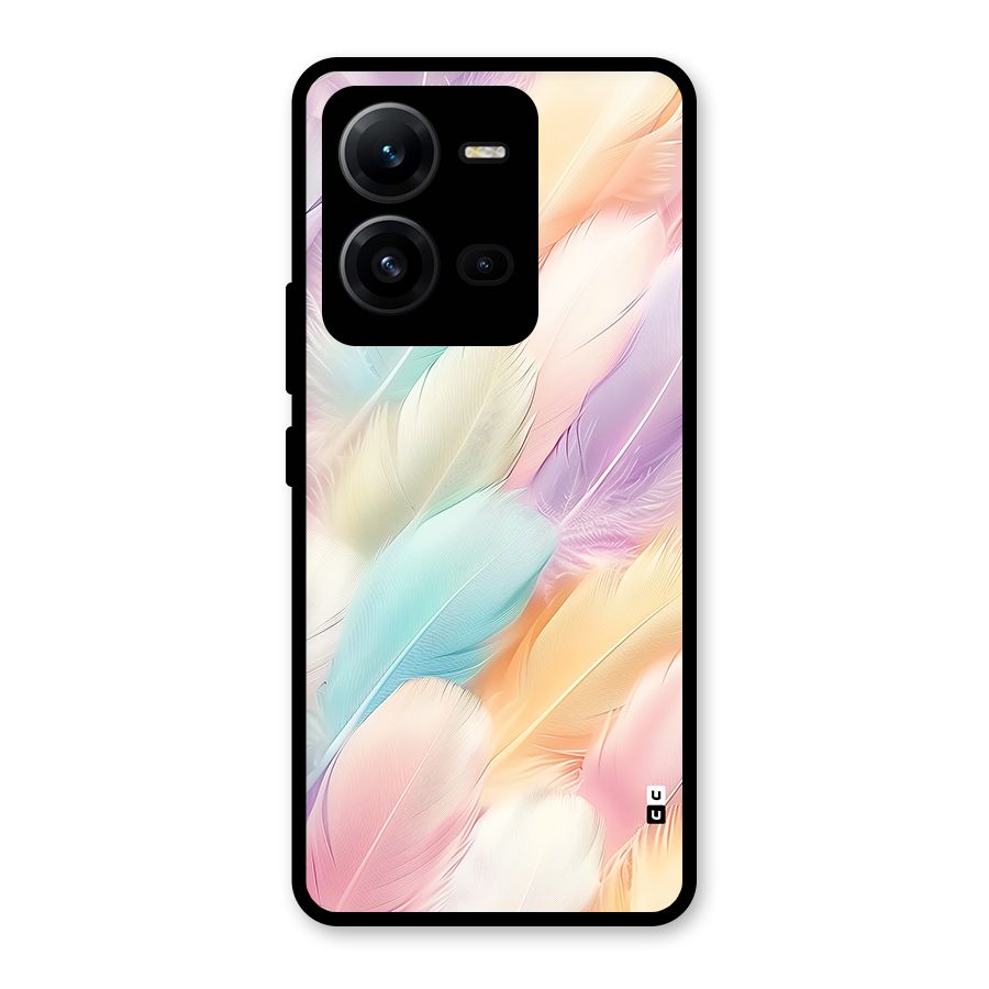 Pastel Feather Glass Back Case for Vivo V25