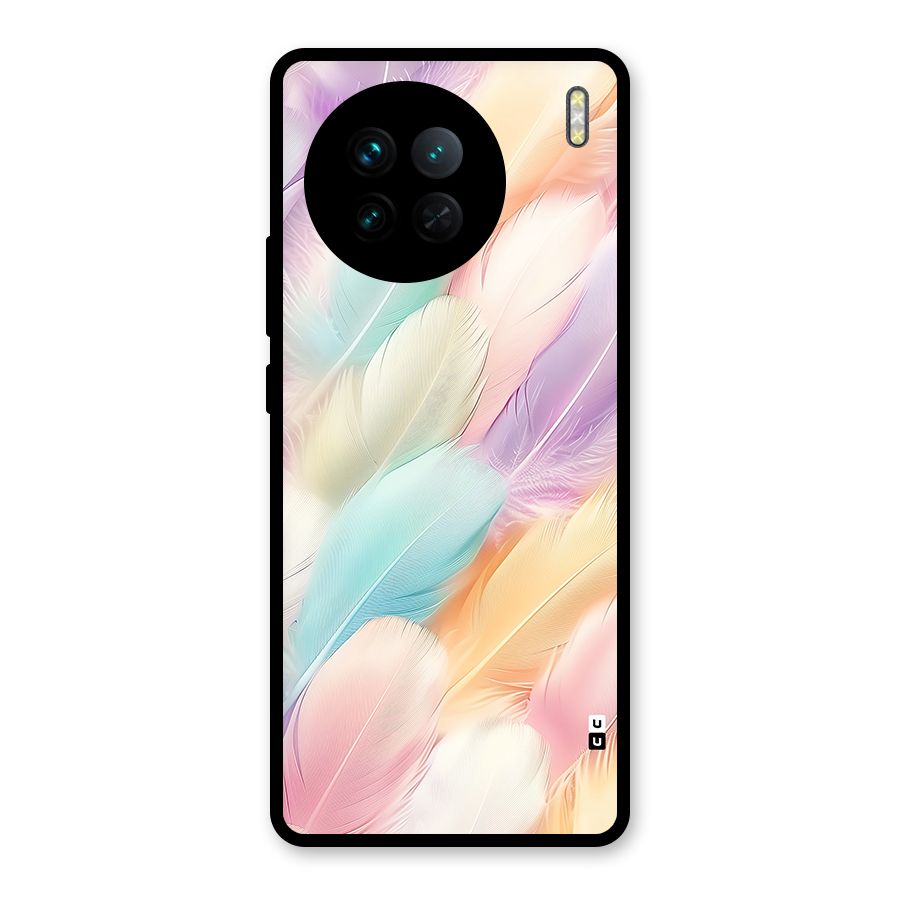 Pastel Feather Glass Back Case for Vivo X90