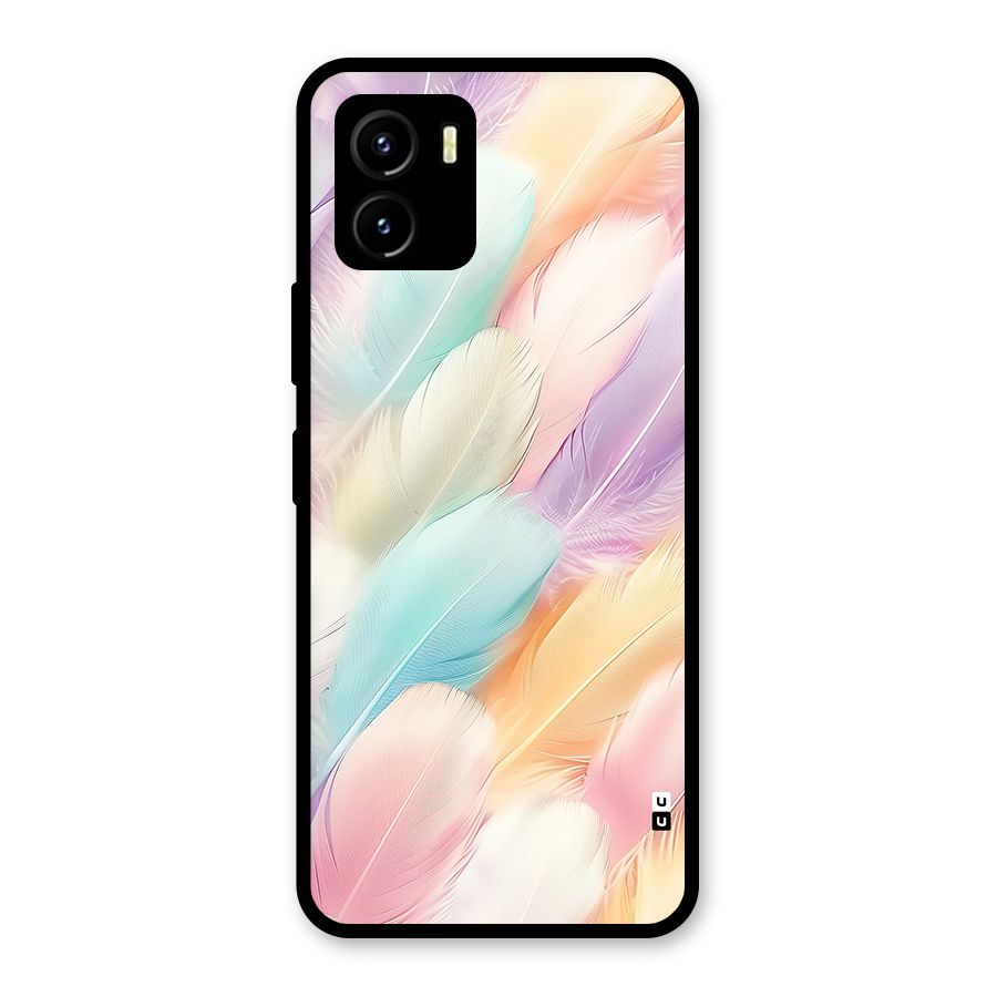 Pastel Feather Glass Back Case for Vivo Y15s