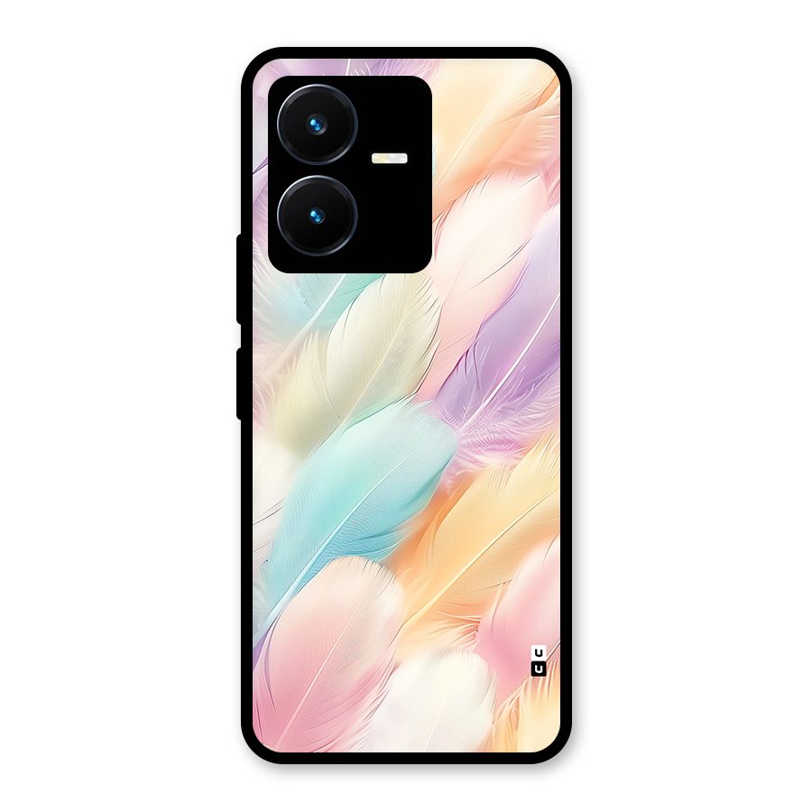 Pastel Feather Glass Back Case for Vivo Y22s